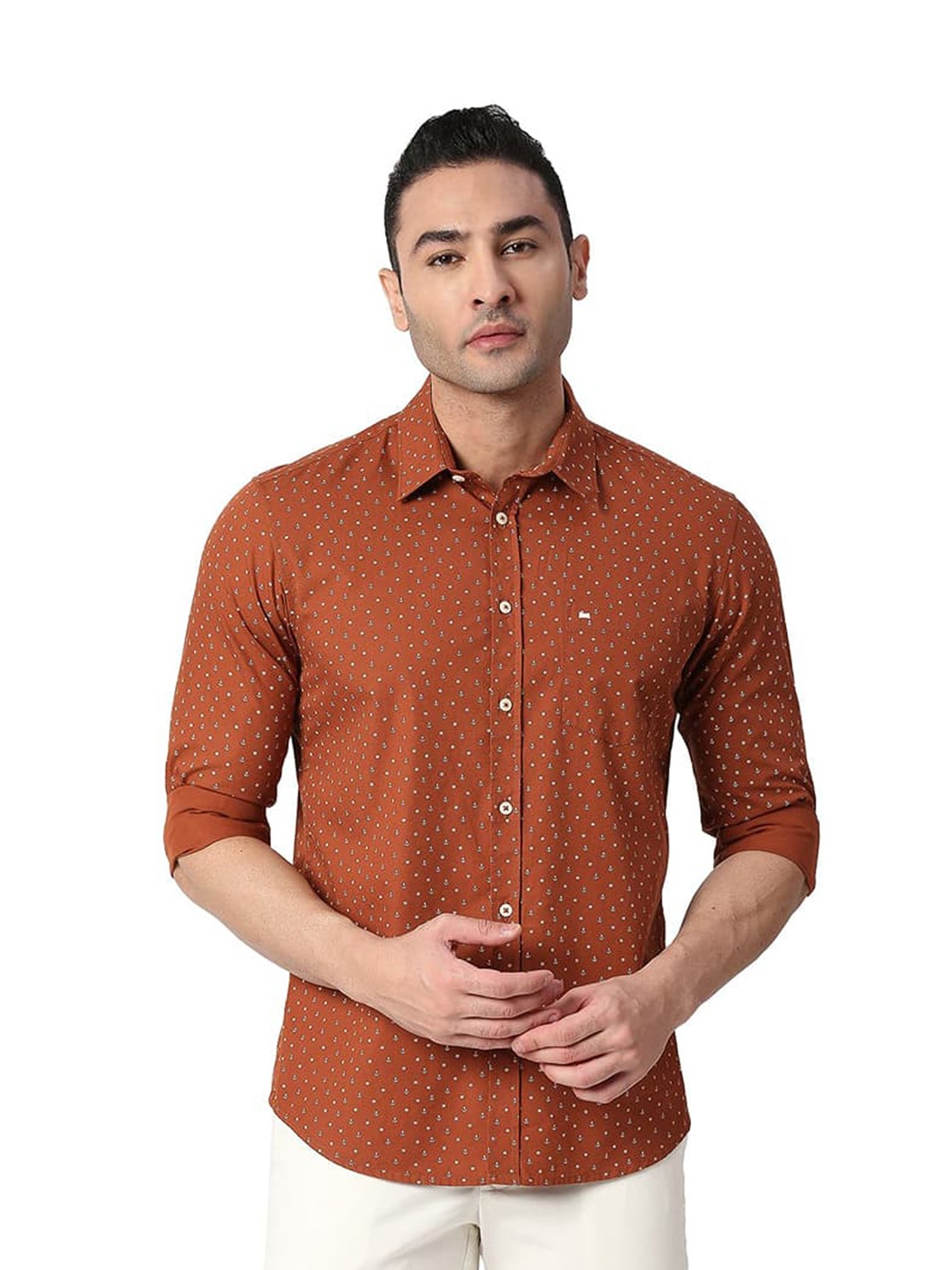 

Basics Slim Fit Micro Ditsy Printed Cotton Casual Shirt, Brown