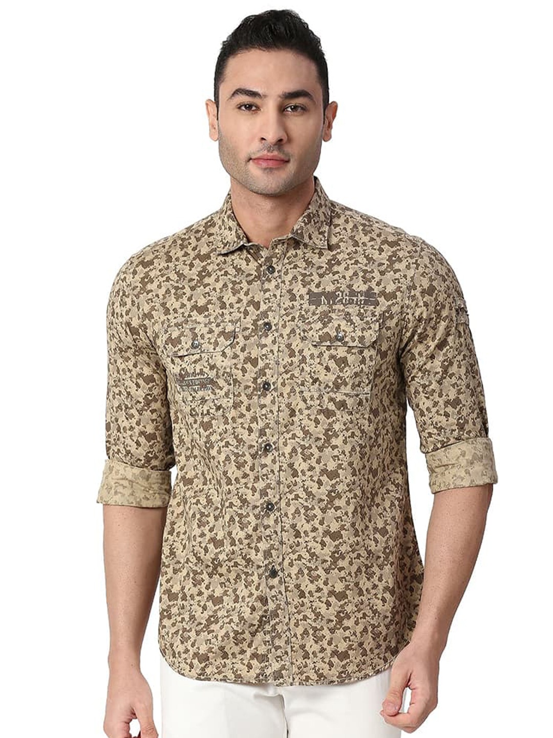 

Basics Slim Fit Abstract Printed Cotton Casual Shirt, Brown
