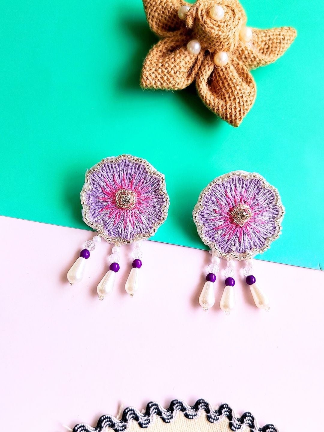 

Sangria Beaded Bohemian Floral Drop Earrings, Pink