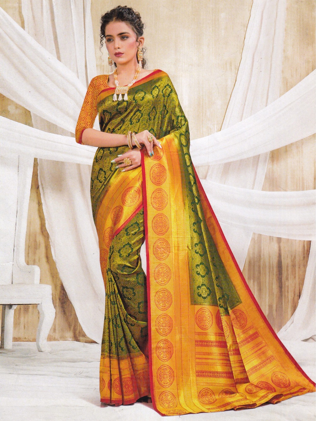 

Exotic India Woven Design Zari Pure Silk Banarasi Saree, Green