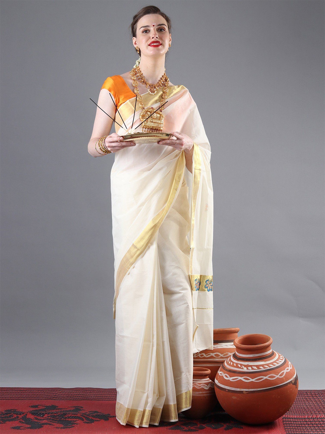 

Exotic India Kasavu Zari Pure Cotton Saree, White