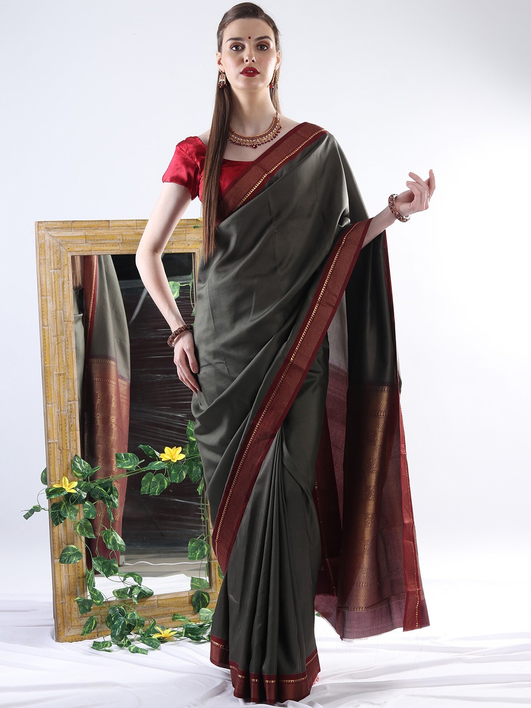 

Exotic India Zari Woven Design Pure Silk Saree, Grey
