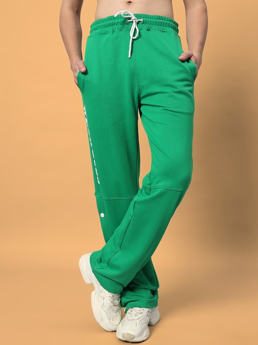 

WEARDUDS Men Relaxed-Fit Pure Cotton Track Pants, Green