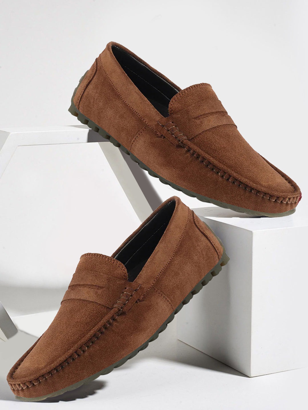 

FAUSTO Men Suede Lightweight Penny Loafers, Beige