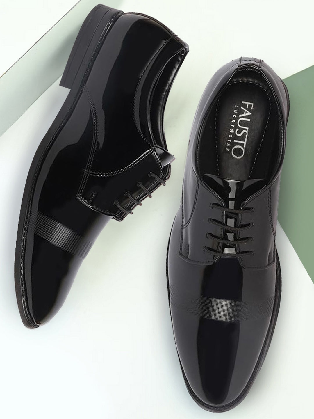 

FAUSTO Men Textured Leather Formal Derbys, Black