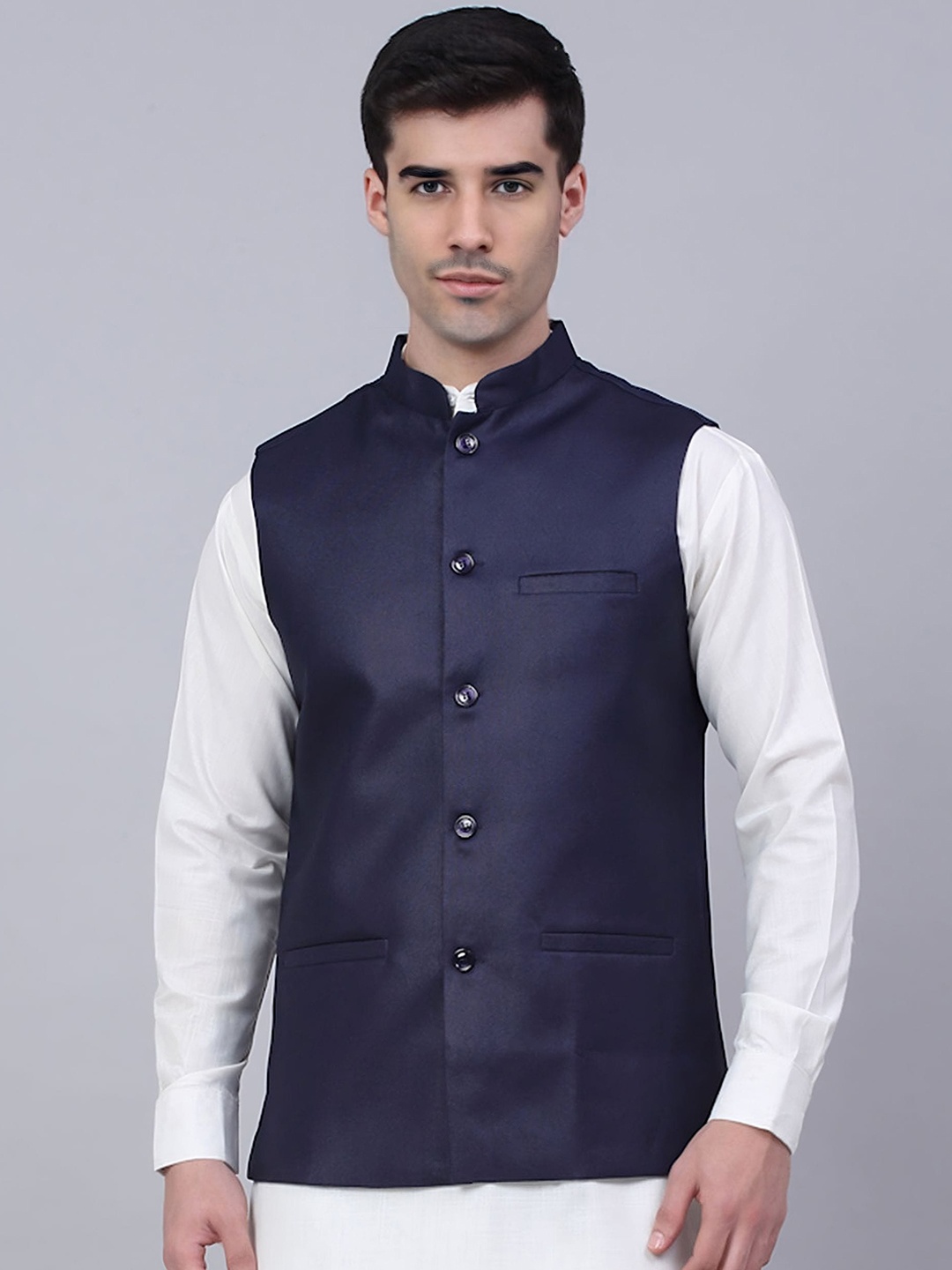 

BAESD Mandarin Collar Nehru Jackets, Navy blue