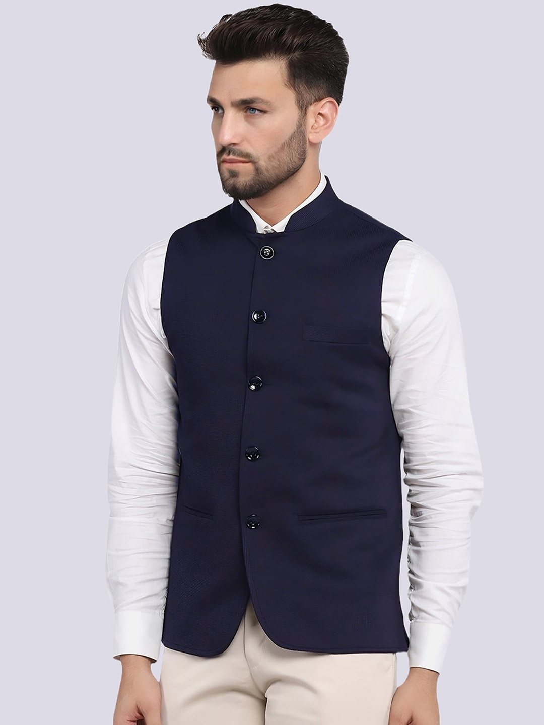 

BAESD Mandarin Collar Nehru Jackets, Navy blue