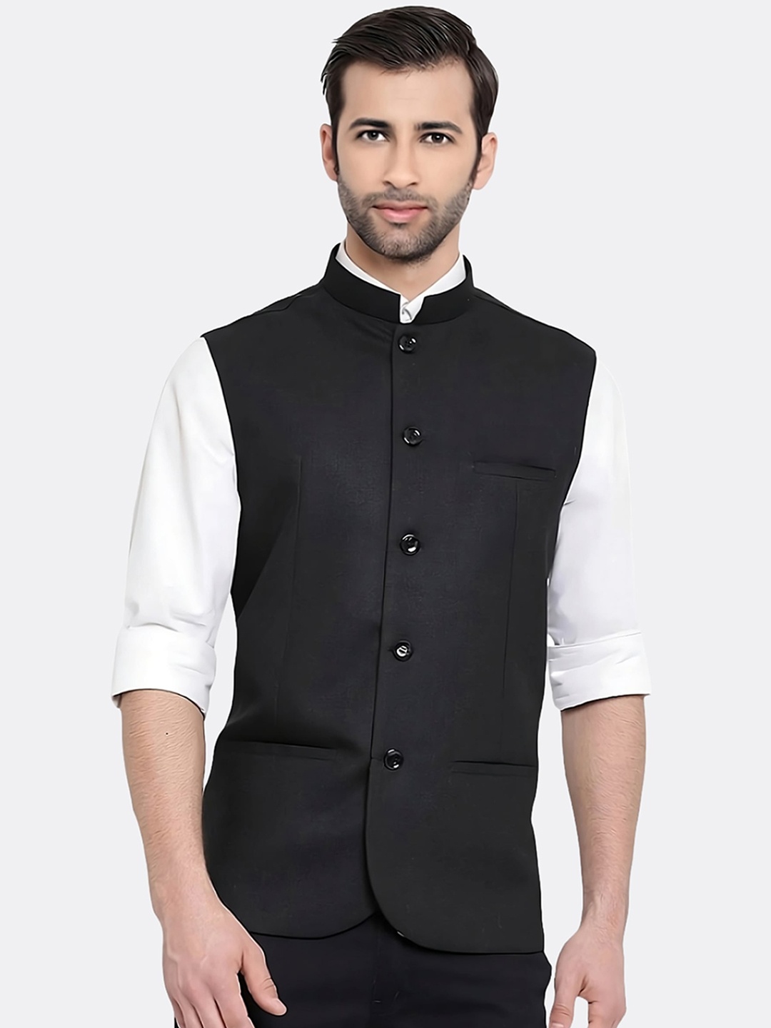 

BAESD Bandhgala Mandarin Collar Nehru Jacket, Black