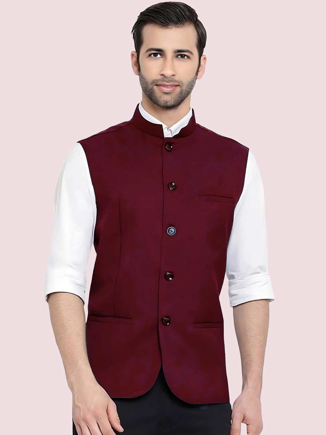 

BAESD Bandhgala Mandarin Collar Nehru Jackets, Maroon