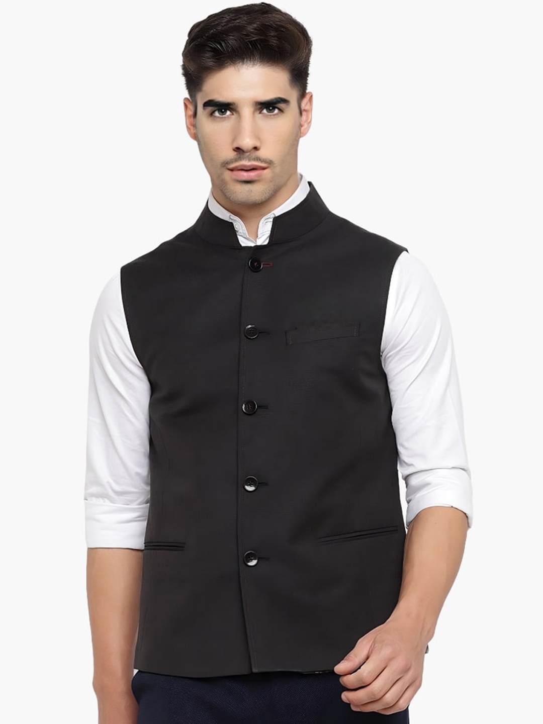 

BAESD Bandhgala Mandarin Collar Nehru Jacket, Black