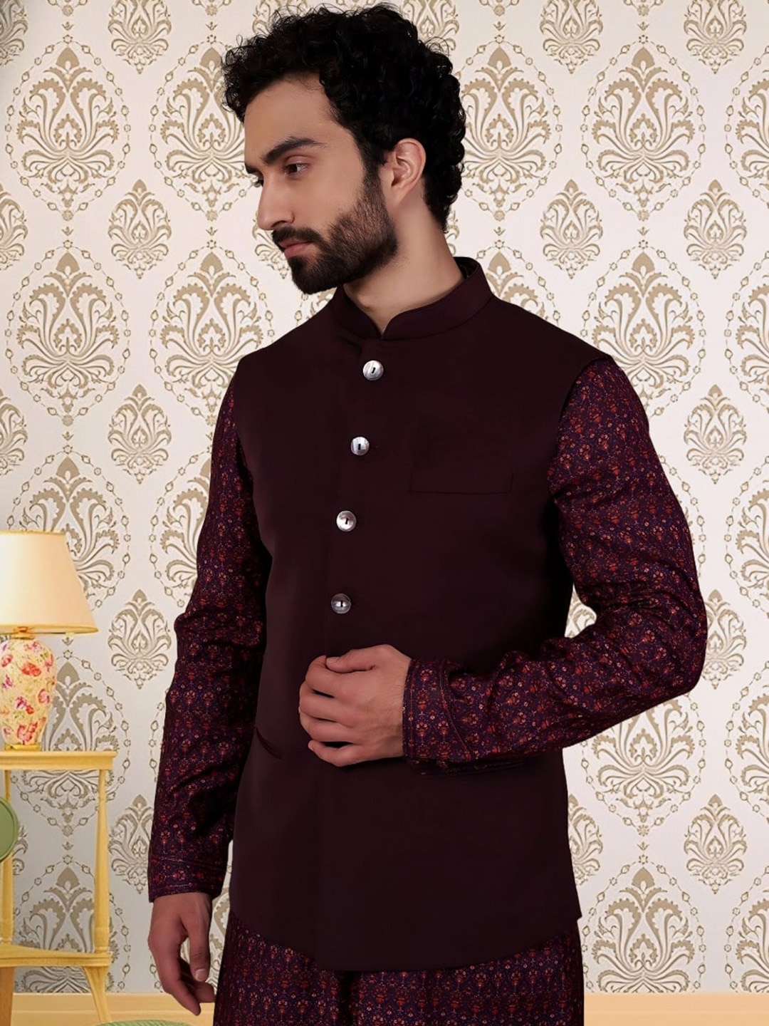 

BAESD Bandhgala Mandarin Collar Nehru Jackets, Maroon