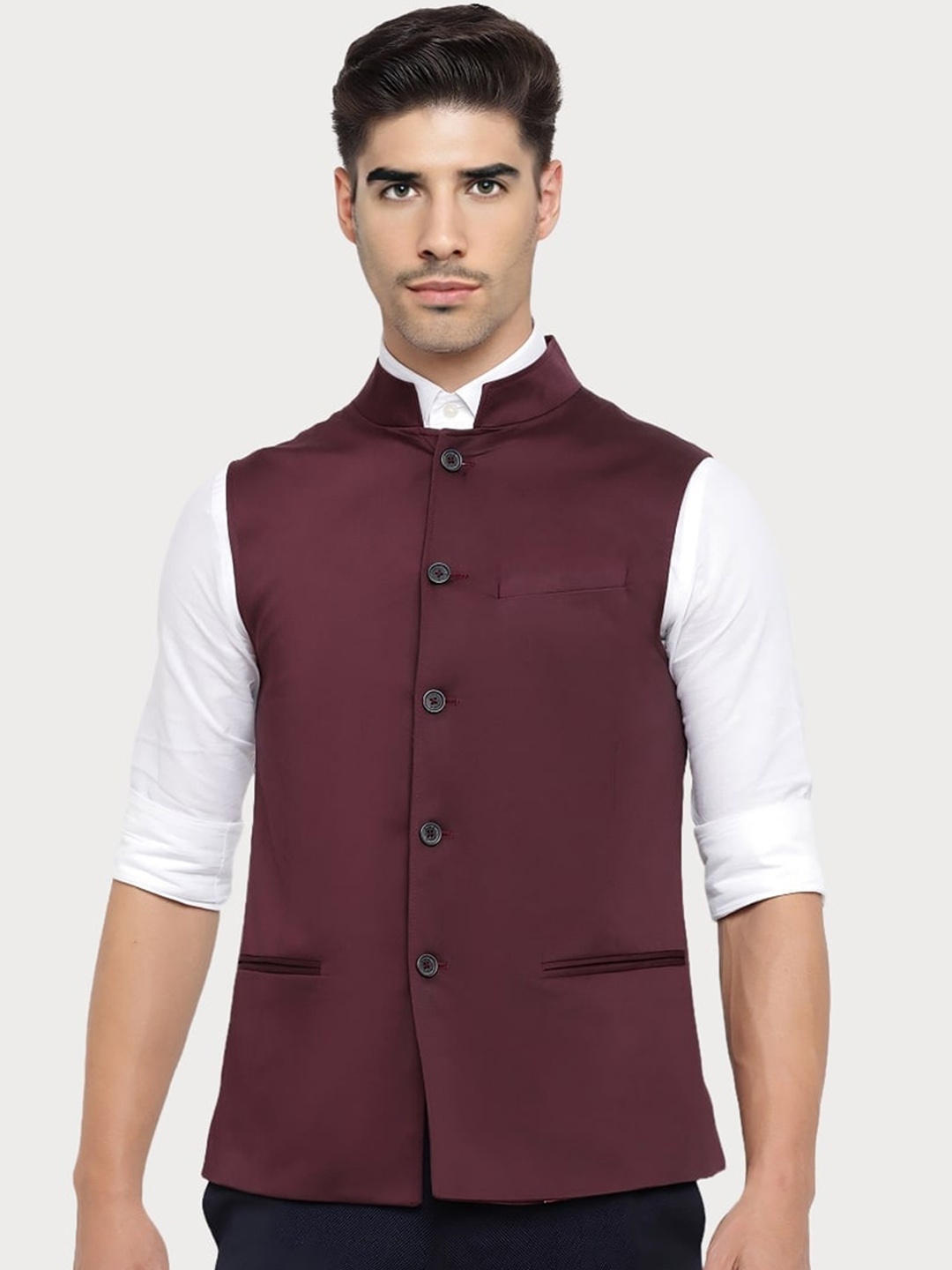 

BAESD Bandhgala Mandarin Collar Nehru Jackets, Maroon