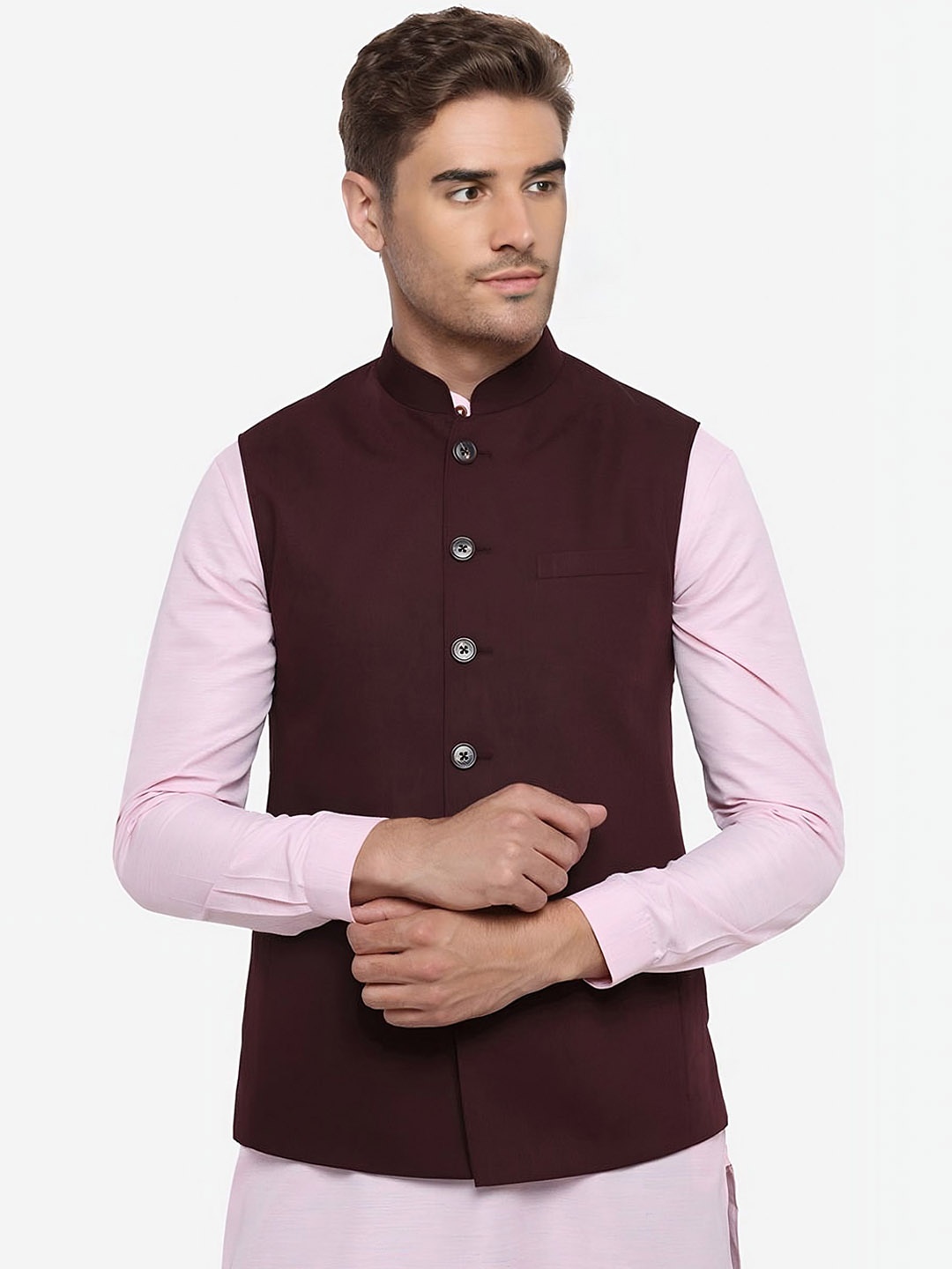 

BAESD Bandhgala Mandarin Collar Nehru Jacket, Maroon