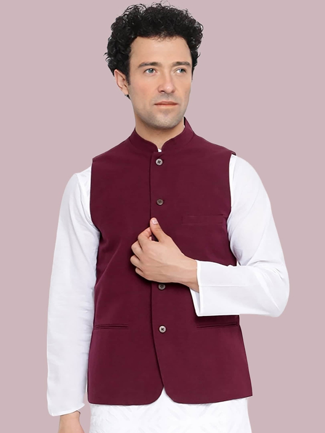 

BAESD Bandhgala Mandarin Collar Nehru Jackets, Maroon