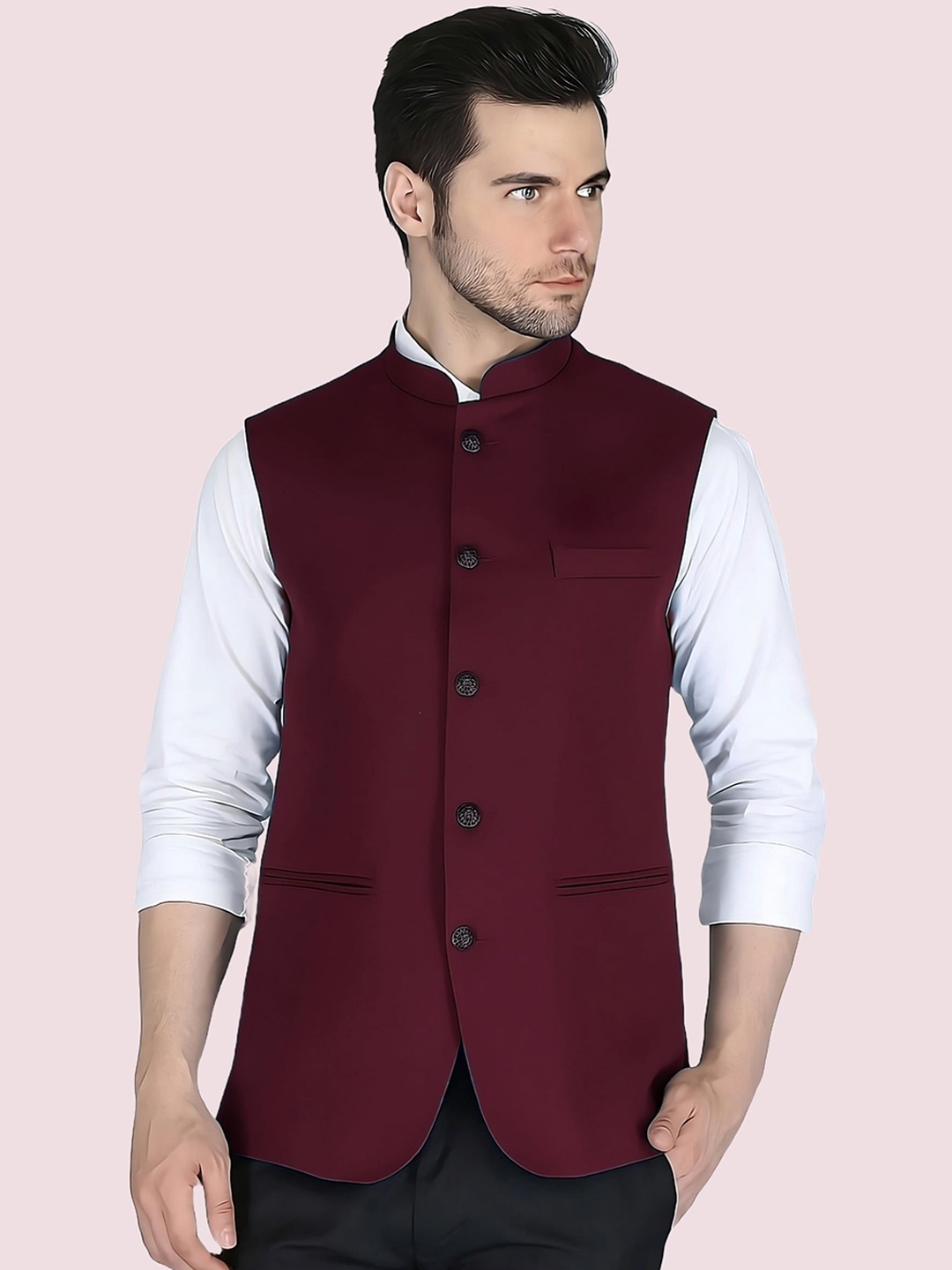 

BAESD Bandhgala Mandarin Collar Nehru Jacket, Maroon