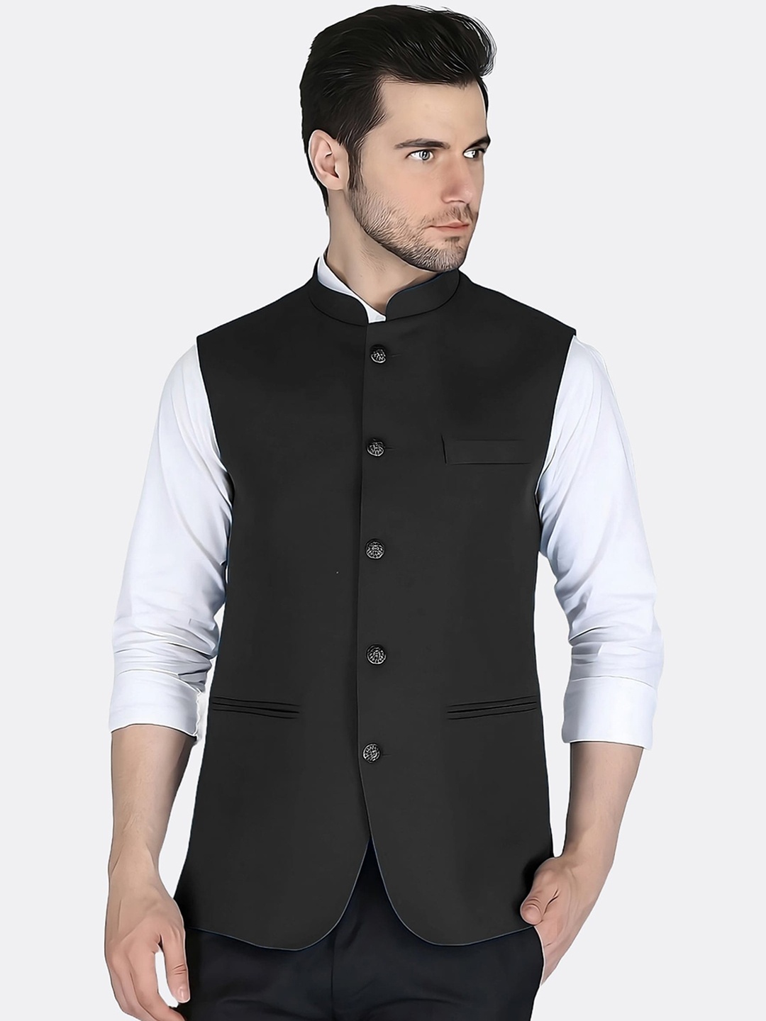 

BAESD Bandhgala Mandarin Collar Nehru Jackets, Black