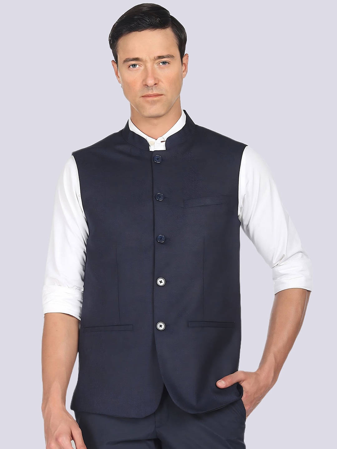 

BAESD Bandhgala Mandarin Collar Nehru Jacket, Navy blue