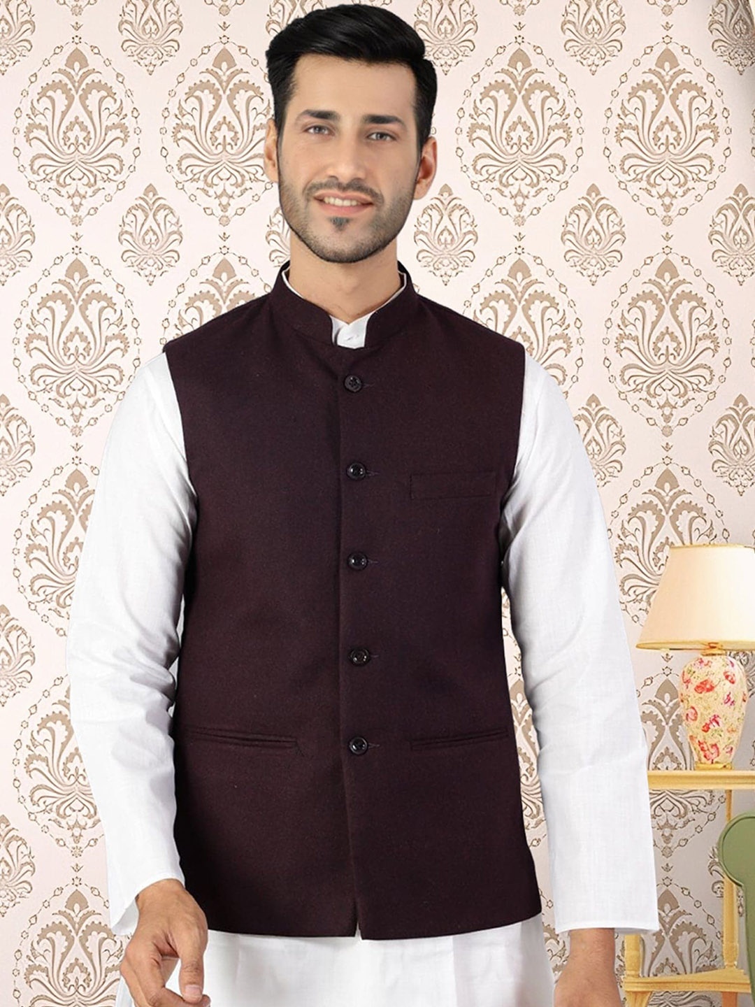 

BAESD Bandhgala Mandarin Collar Nehru Jacket, Maroon