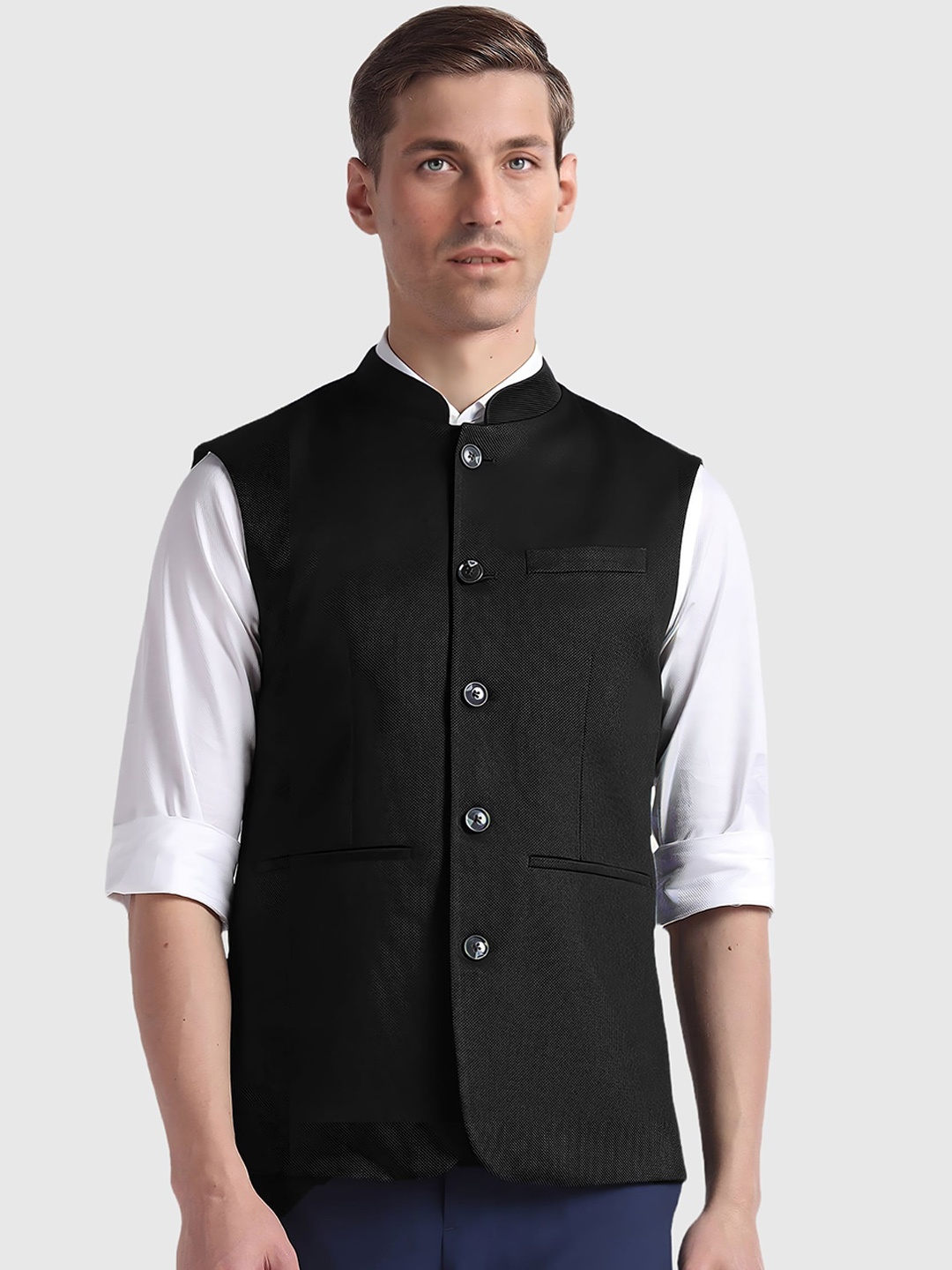 

BAESD Bandhgala Mandarin Collar Nehru Jackets, Black