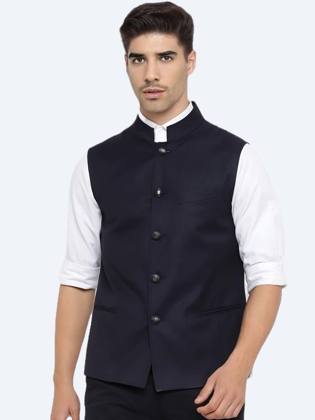 

BAESD Bandhgala Mandarin Collar Nehru Jackets, Navy blue