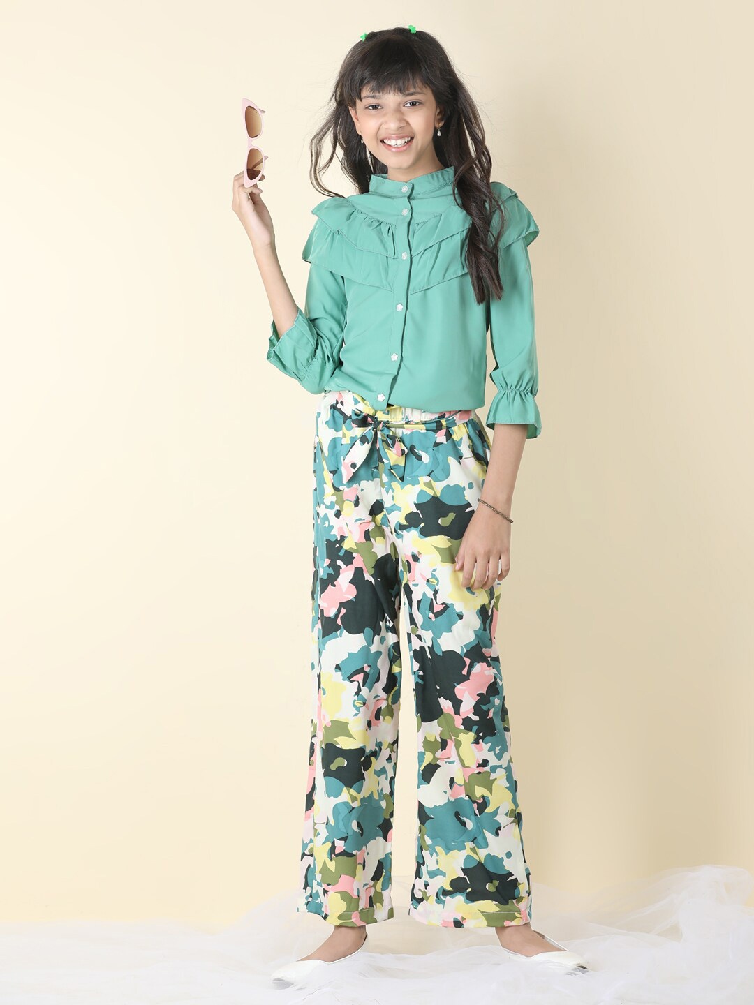

Cutiekins Girls Striped Shirt with Palazzos, Sea green