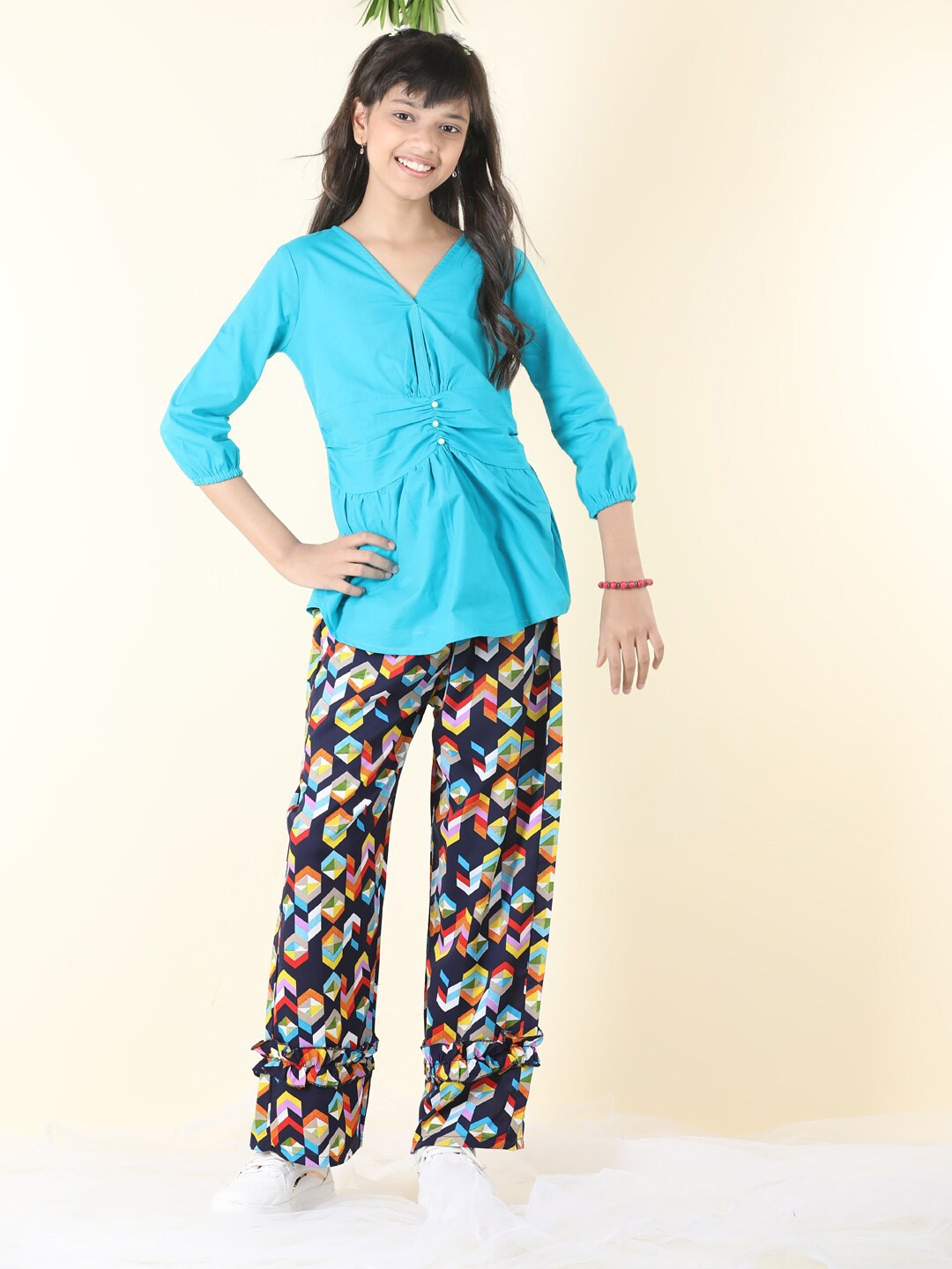 

Cutiekins Girls Printed Top with Palazzos, Teal
