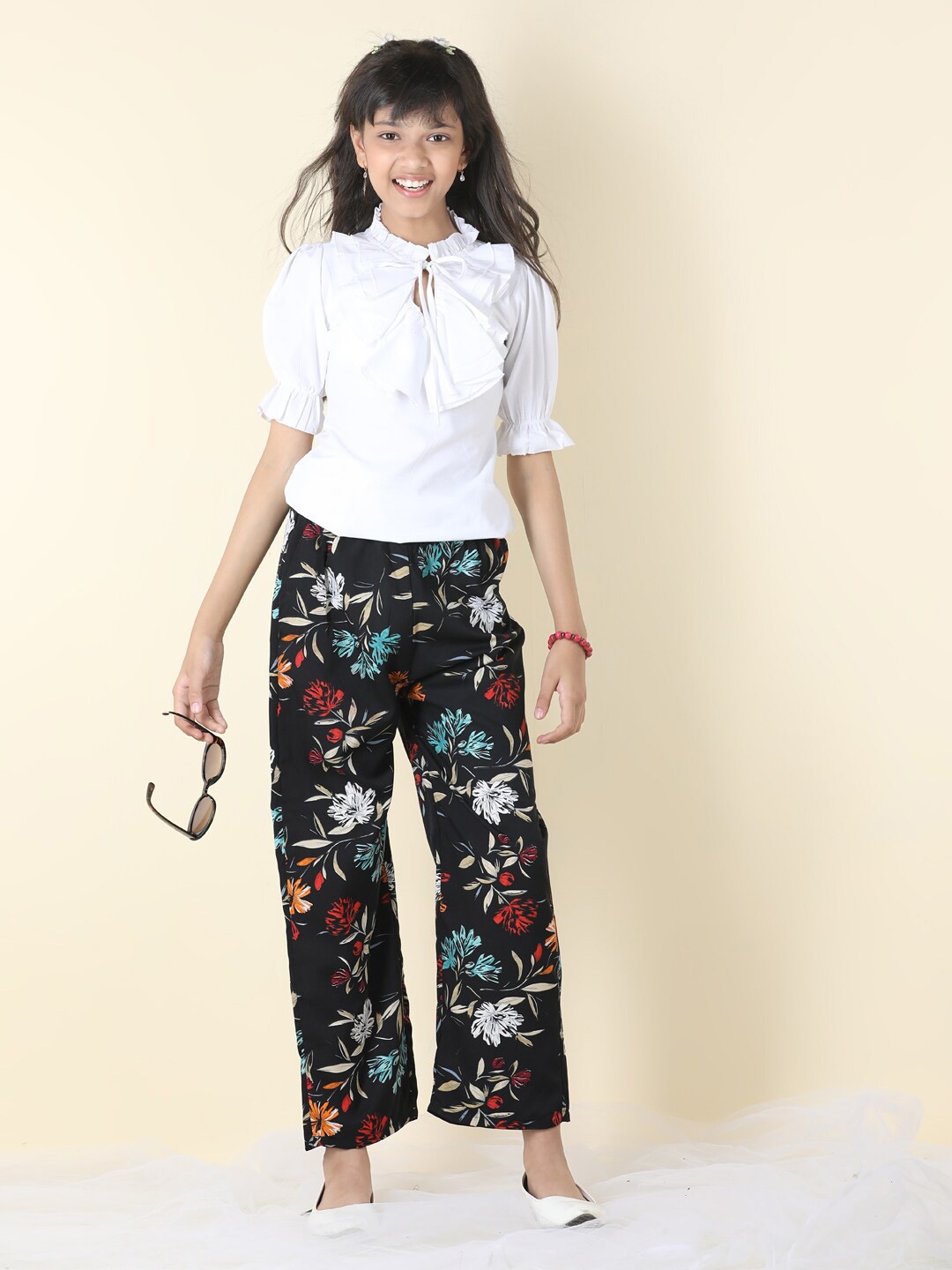 

Cutiekins Girls Printed Top with Palazzos, White