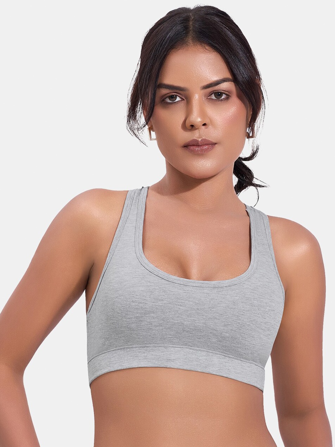 

SKDREAMS Full Coverage Non Padded Non-Wired Seamless Workout Bra-All Day Comfort, Grey