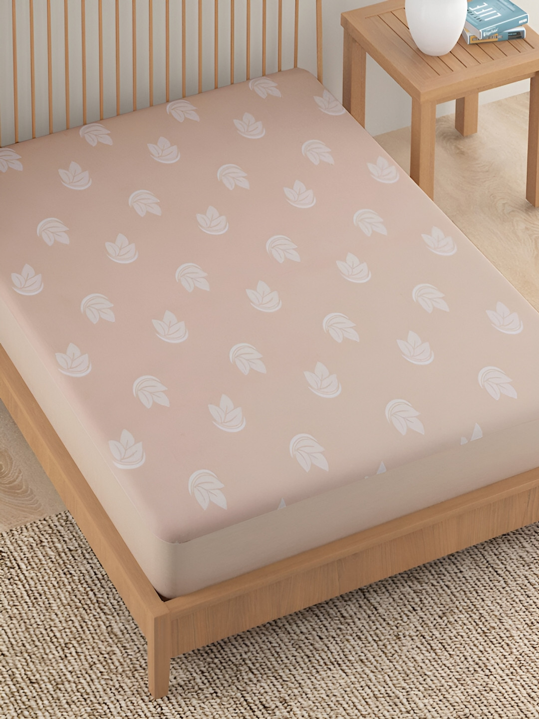 

HOKIPO White Printed Terry Cotton Fitted Water Resistant Mattress Protector, Beige