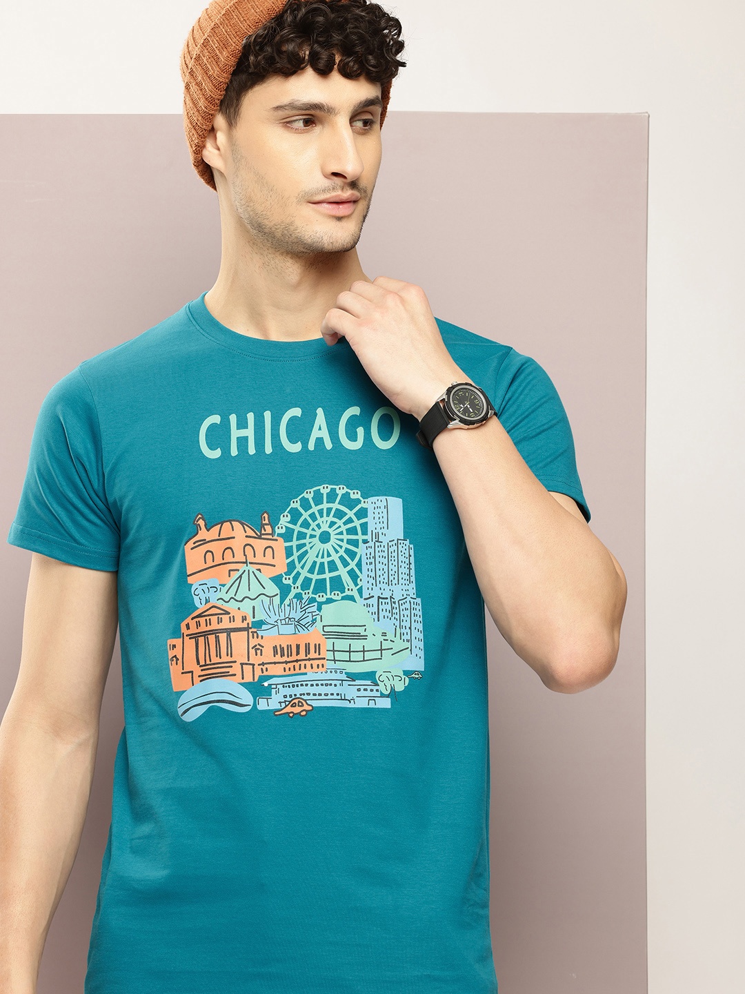 

DILLINGER Men Printed Pure Cotton T-shirt, Blue