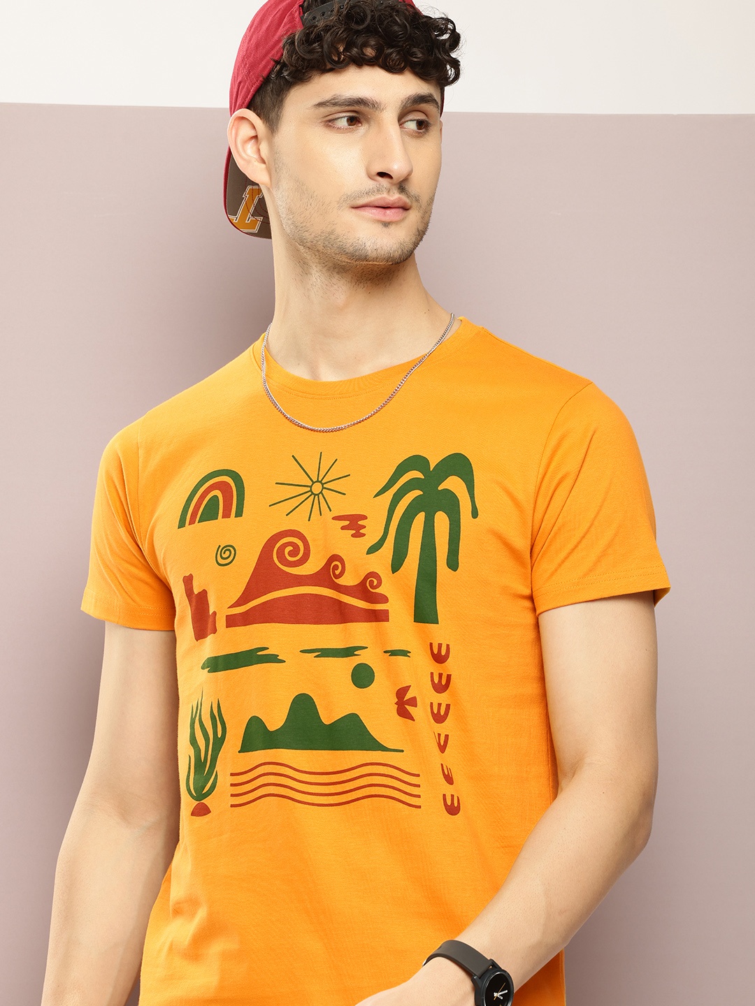 

DILLINGER Men Printed Pure Cotton T-shirt, Mustard