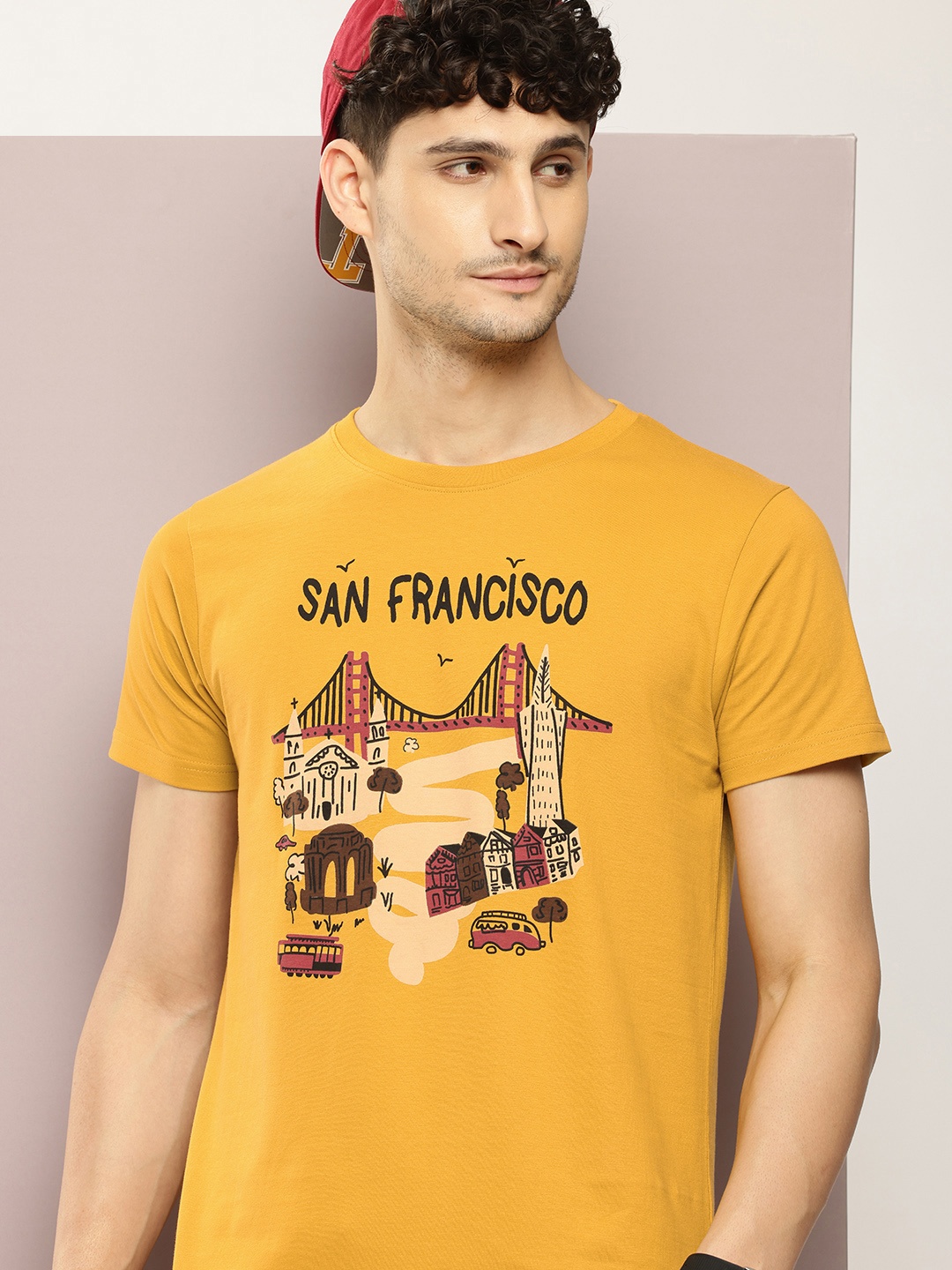

DILLINGER Men Printed Pure Cotton T-shirt, Mustard