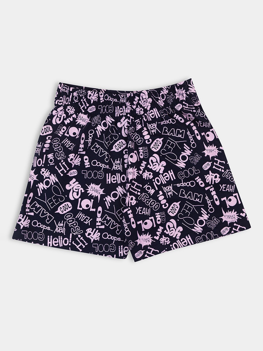 

PAMPOLINA Girls Typography Printed Cotton Regular Shorts, Navy blue