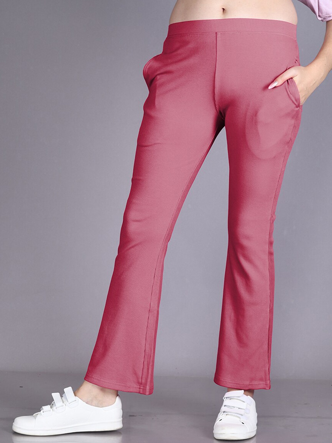 

LYRA Women Smart Mid-Rise Plain Cotton Trousers, Fuchsia