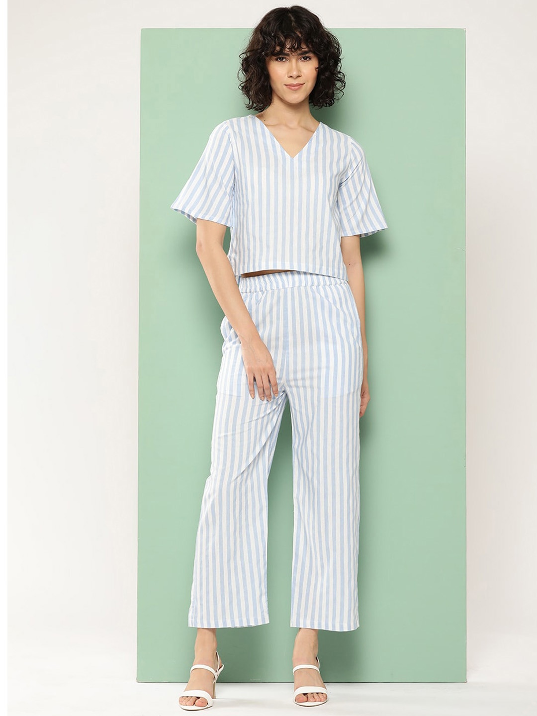 

Chemistry Striped Pure Cotton Top With Trouser, Blue
