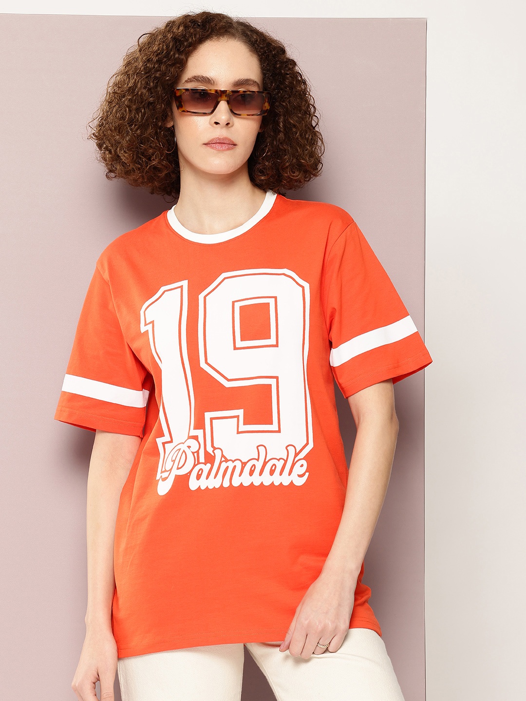 

DILLINGER Women Typography Printed Pure Cotton Oversized T-shirt, Orange