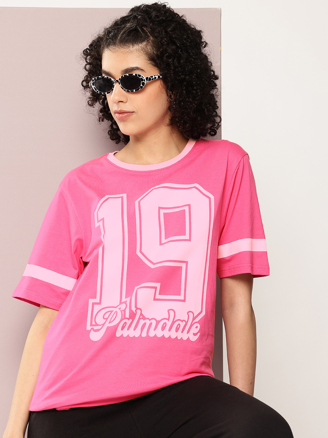 

DILLINGER Women Typography Printed Oversized T-shirt, Fuchsia