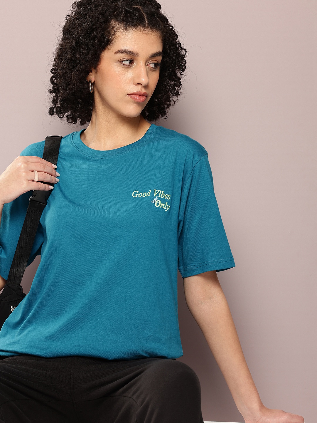 

DILLINGER Women Typography Printed Oversized T-shirt, Blue