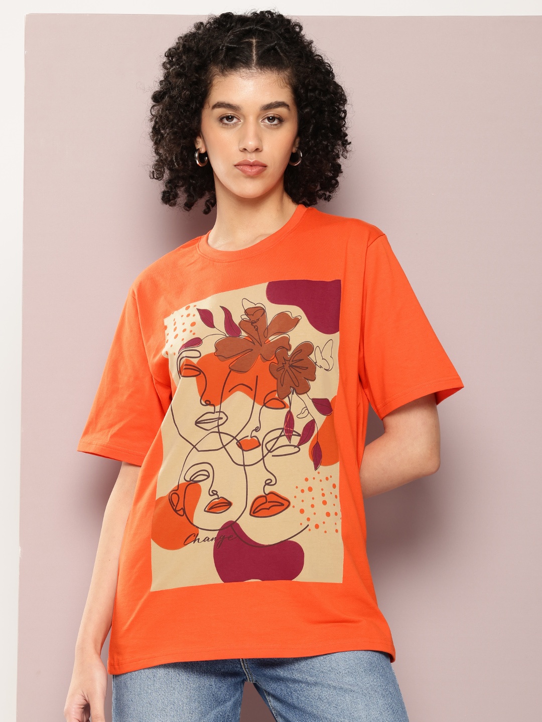 

DILLINGER Women Graphic Printed Oversized T-shirt, Orange