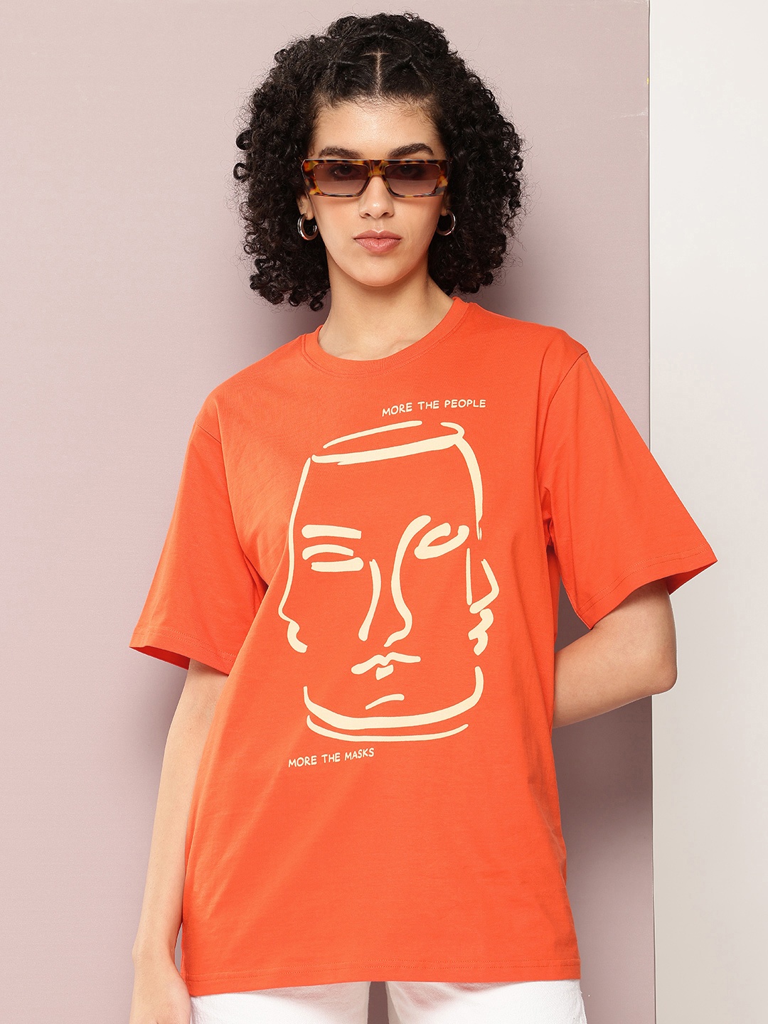 

DILLINGER Women Printed Pure Cotton Oversized T-shirt, Orange