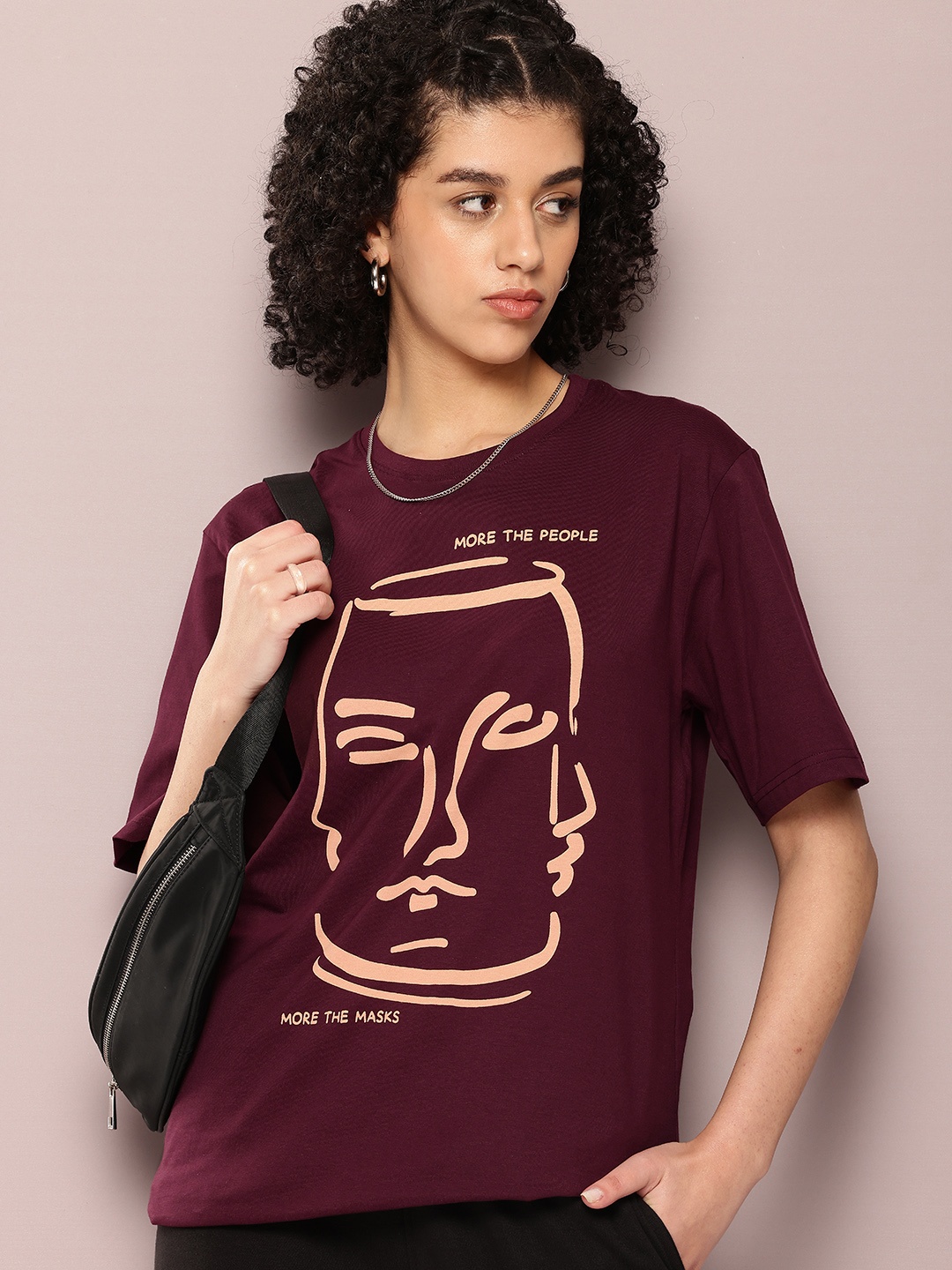 

DILLINGER Women Graphic Printed Oversized T-shirt, Maroon