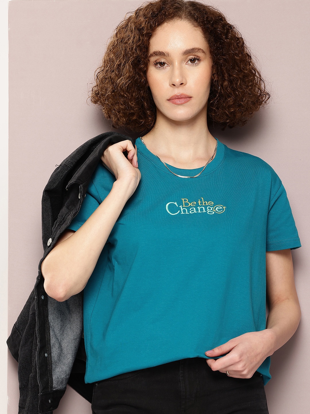

DILLINGER Women Typography Printed Boxy T-shirt, Blue