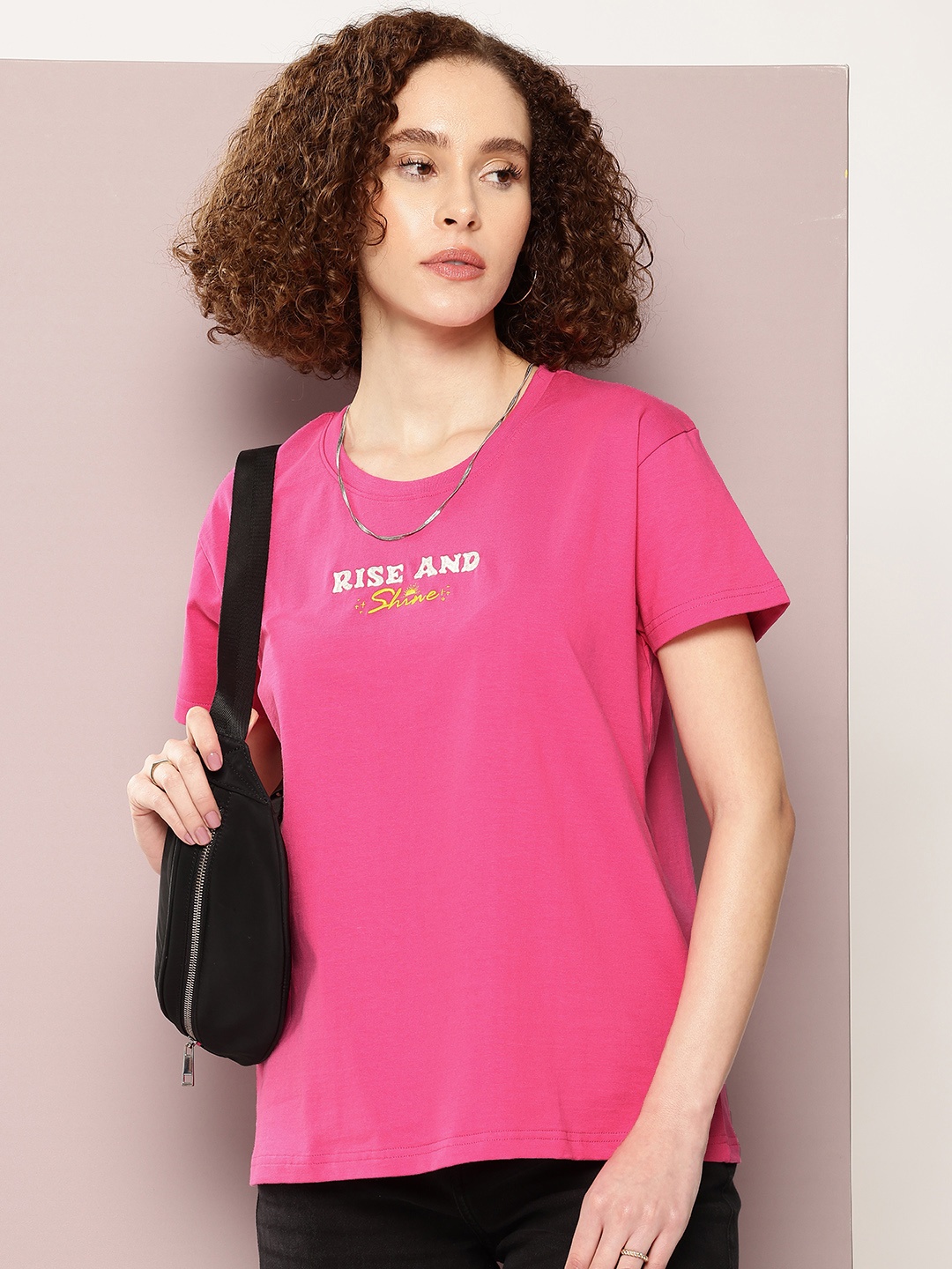 

DILLINGER Women Typography Printed Boxy T-shirt, Fuchsia