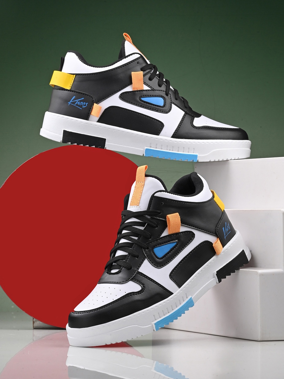 

knoos Men Colourblocked Mid-Top Lightweight Sneakers, Black