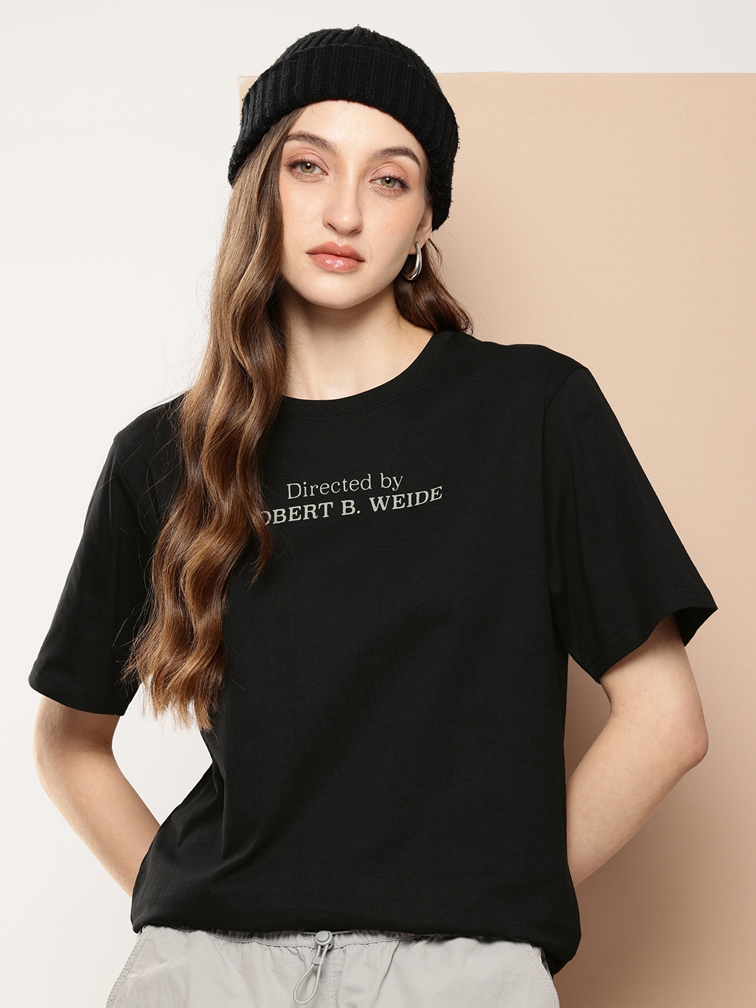 

Difference of Opinion Printed Oversized Pure Cotton T-shirt, Black