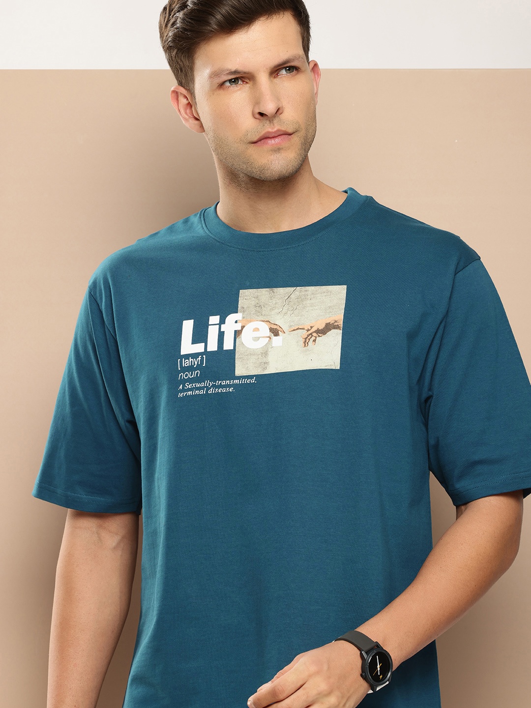 

Difference of Opinion Men Printed Pure Cotton T-shirt, Blue