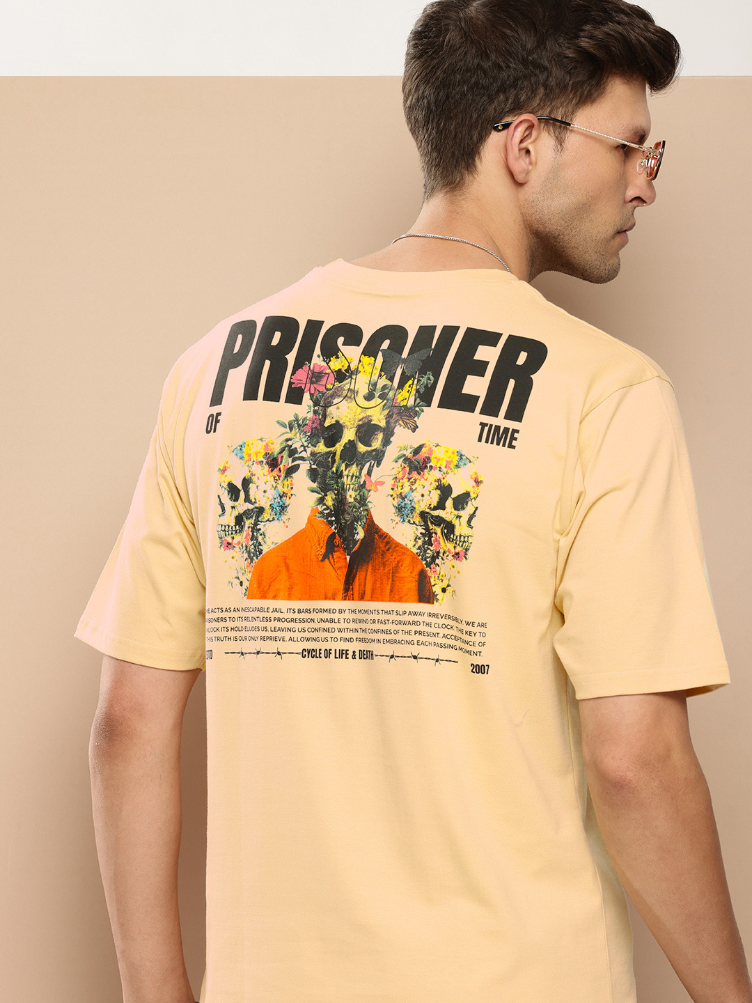 

Difference of Opinion Men Printed Pure Cotton T-shirt, Beige