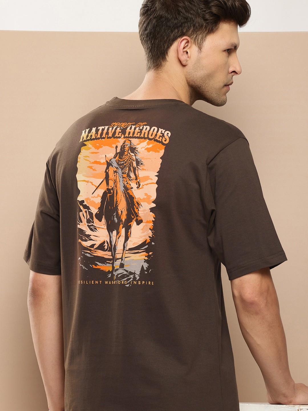 

Difference of Opinion Men Printed Pure Cotton Oversized T-shirt, Brown