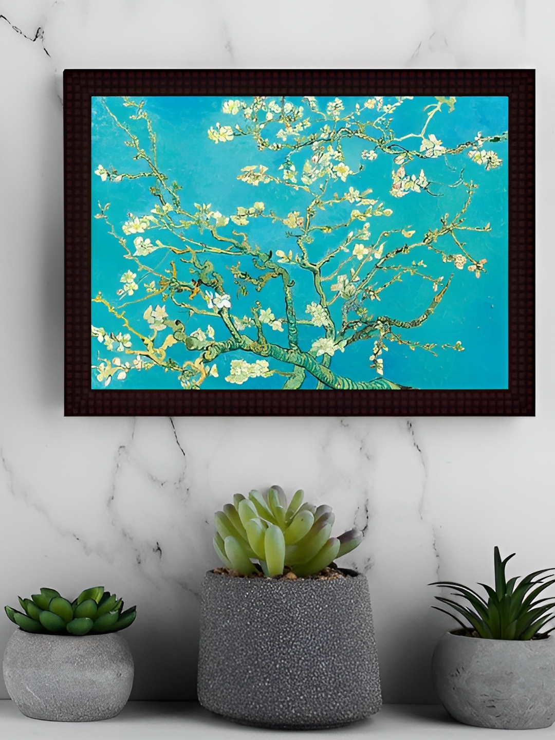 Tamatina Black & Blue Wooden Floral and Botanical Wall Painting Art