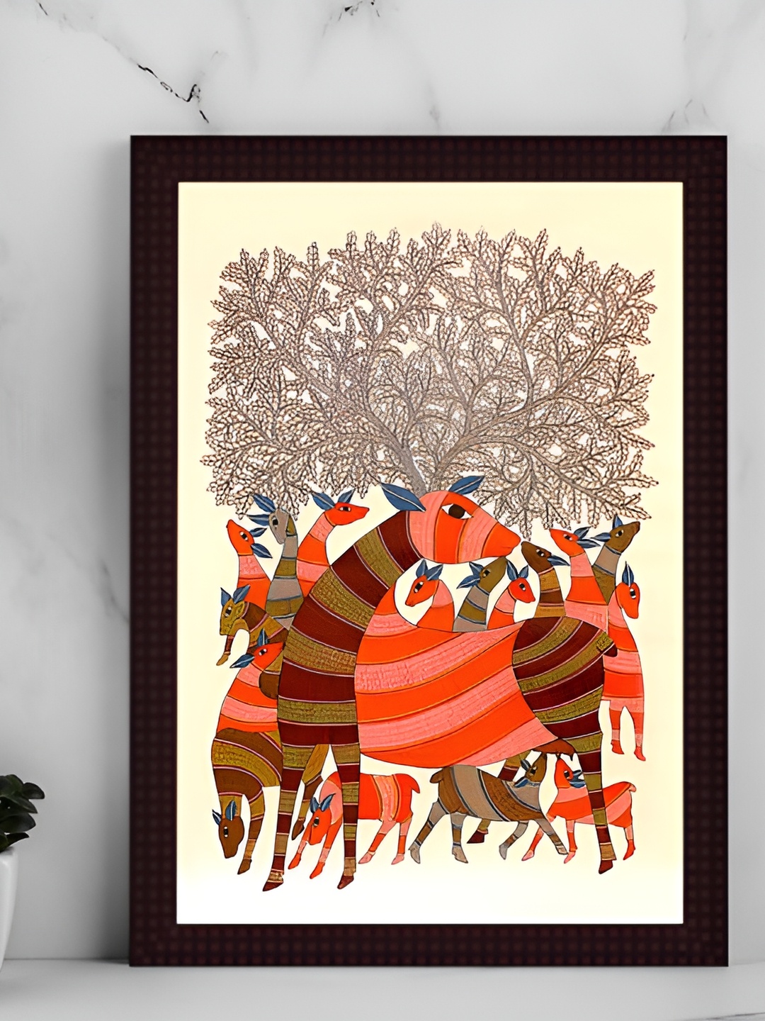 

Tamatina White & Orange-Coloured Printed Canvas Wall Art